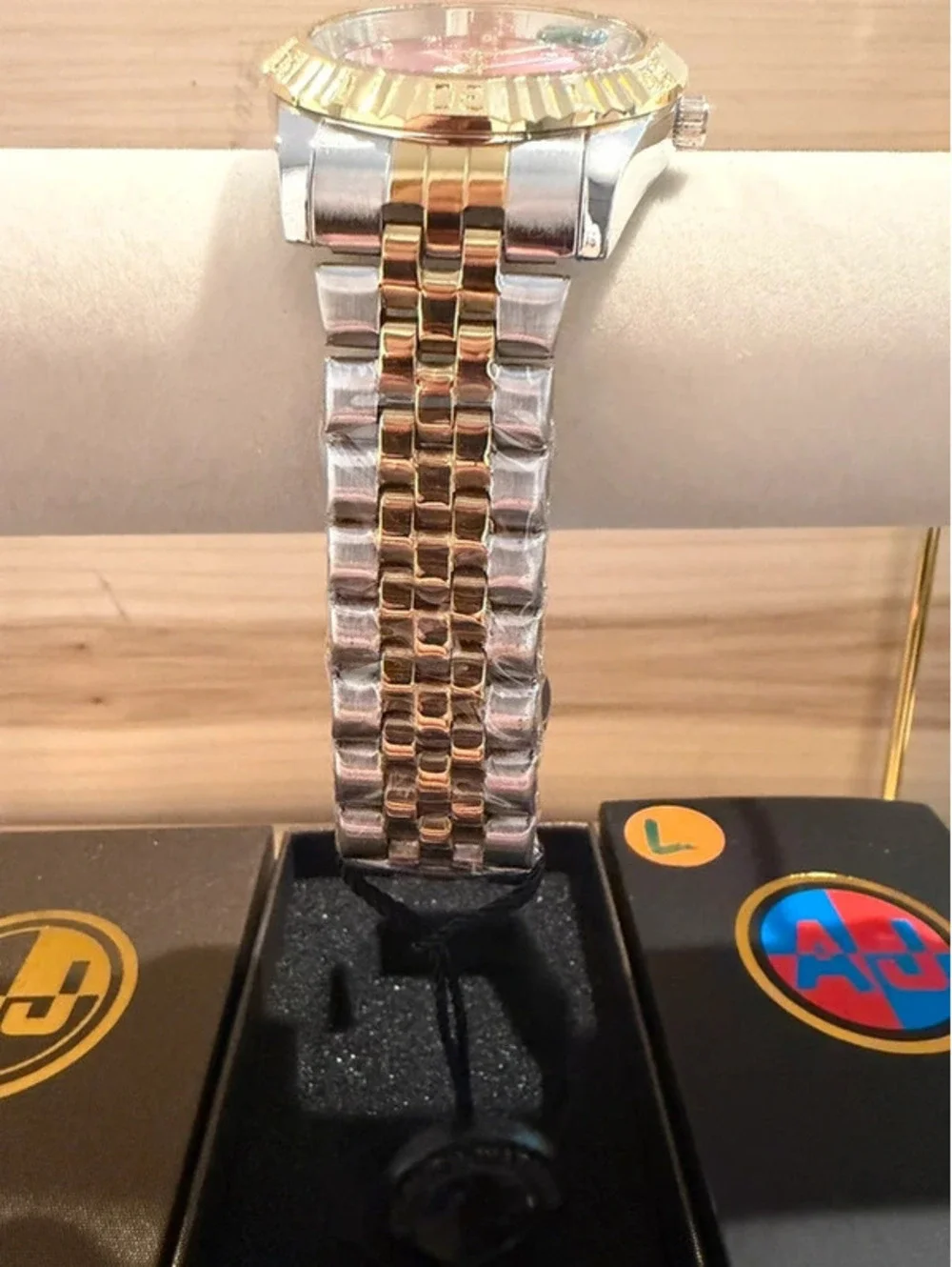 AJ American Jewelry Two Tone Pink Dial Quartz Watch NIB